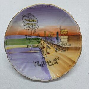 Vintage Golden Nugget Las Vegas Nev Street Scene Plate Hand Painted - Japan